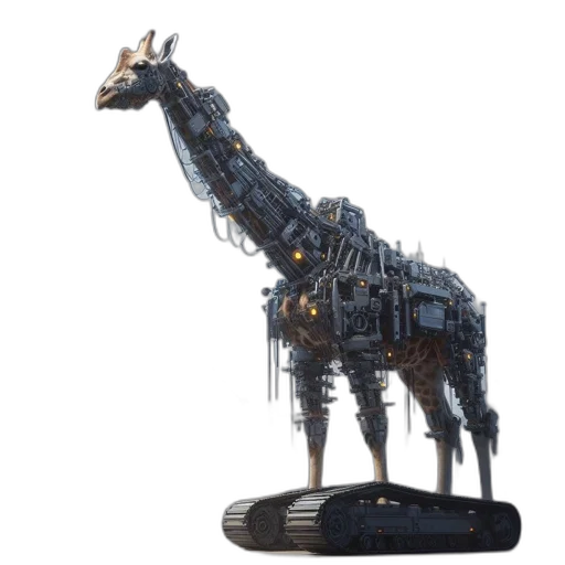 animal, robot, creature, dragon, concept art, 3d render, towering, mechanically-enhanced transparent PNG cut-out