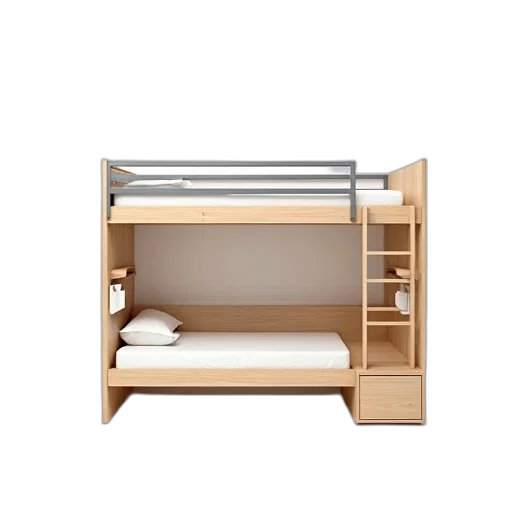 furniture, 3d render, modern, minimalist, bunk, bed, light, wood transparent PNG cut-out