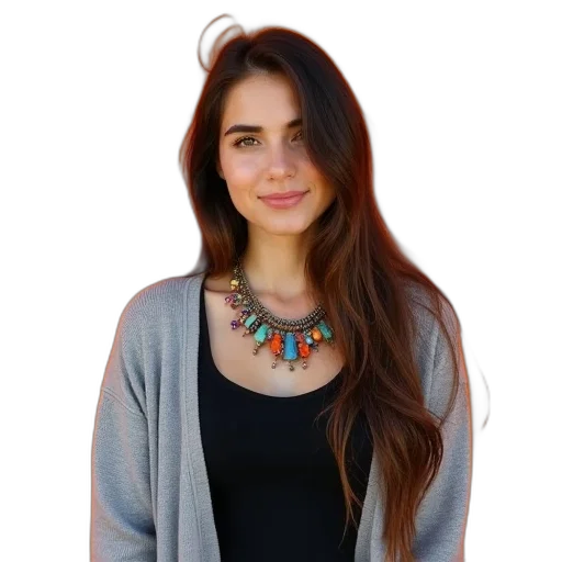 jewelry, staff, face, jacket, photorealistic, colorful, dark, earth tones transparent PNG cut-out