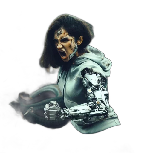robot, sword, face, weapon, concept art, fantasy art, cyberpunk, comic book art transparent PNG cut-out