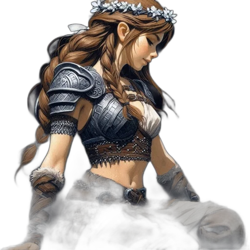 fantasy art, concept art, comic book art, photorealistic, monochrome, dark, earth tones, female transparent PNG cut-out