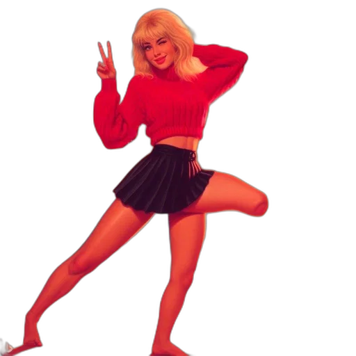vaporwave, concept art, pixel art, red, young, woman, stands, beach transparent PNG cut-out