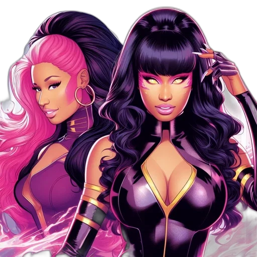 comic book art, concept art, fantasy art, cartoon, two, animated, female, characters transparent PNG cut-out