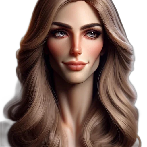 face, hair, photorealistic, fantasy art, cartoon, 3d render, earth tones, golden transparent PNG cut-out