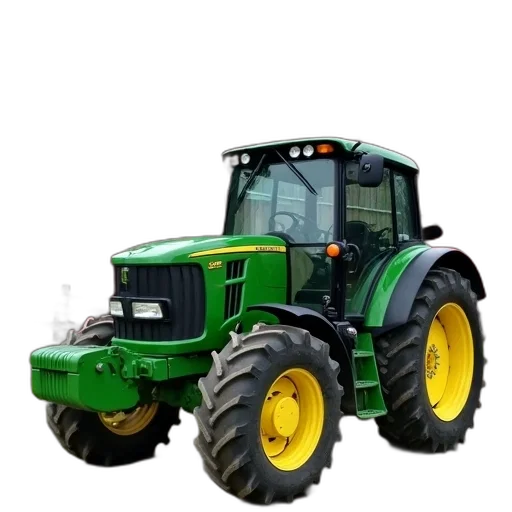 weapon, animal, green, tractor, yellow, wheels, parked, front transparent PNG cut-out