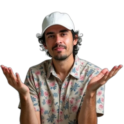 hat, face, staff, jacket, vaporwave, photorealistic, concept art, pixel art transparent PNG cut-out