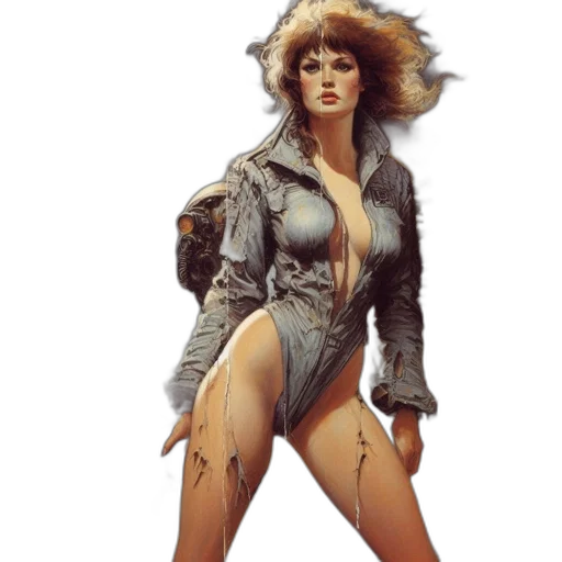 jacket, concept art, comic book art, cyberpunk, fantasy art, futuristic, environment, woman transparent PNG cut-out