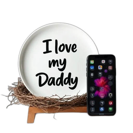 jewelry, white, ceramic, plate, phrase, love, daddy, written transparent PNG cut-out