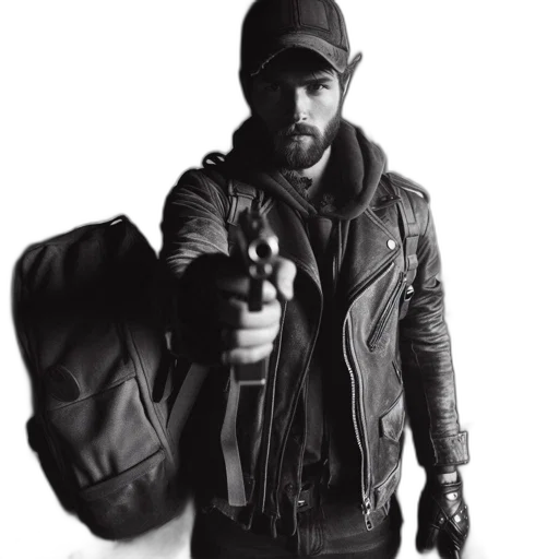 jacket, weapon, photorealistic, concept art, comic book art, figure, armed, gun transparent PNG cut-out