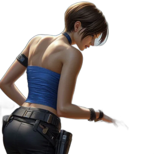 jacket, weapon, concept art, photorealistic, cyberpunk, 3d render, blue, woman transparent PNG cut-out