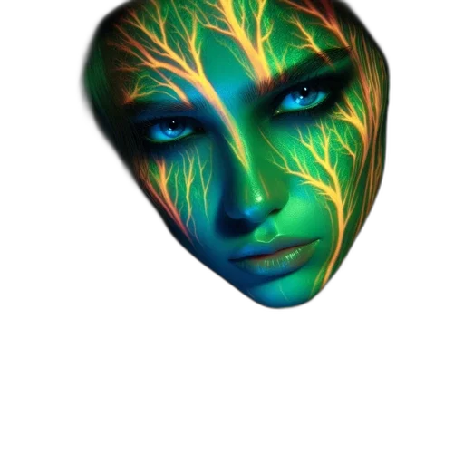 mask, face, jewelry, creature, fantasy art, photorealistic, concept art, vaporwave transparent PNG cut-out