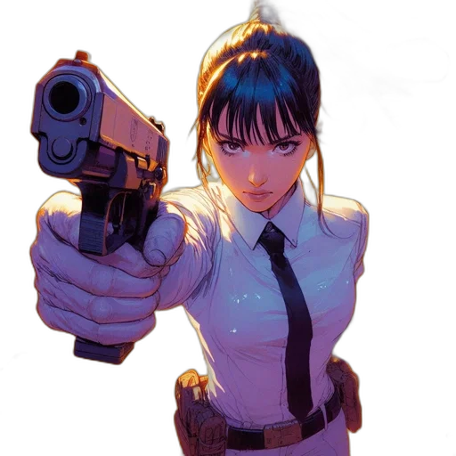weapon, staff, jacket, comic book art, concept art, anime, cyberpunk, neon lights transparent PNG cut-out
