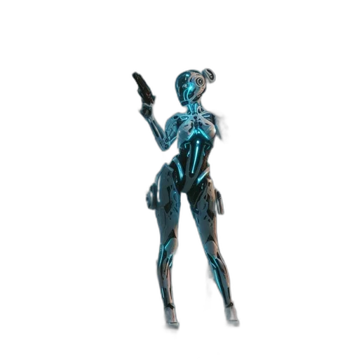 robot, staff, weapon, creature, concept art, 3d render, cyberpunk, pixel art transparent PNG cut-out