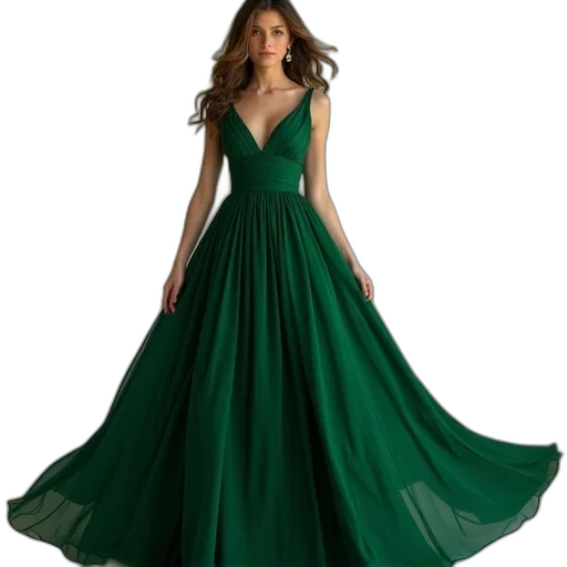 dress, green, earth tones, emerald transparent PNG cut-out