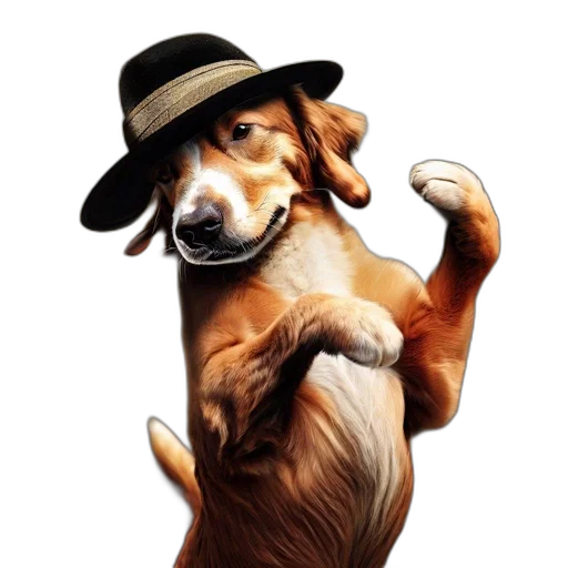 hat, animal, staff, photorealistic, oil painting, concept art, golden, retriever-like transparent PNG cut-out