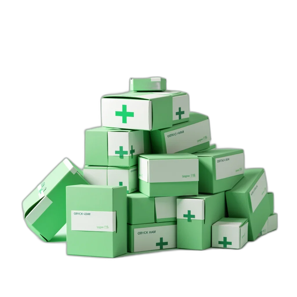 3d render, green, pile, various, white, boxes, stacked, top transparent PNG cut-out