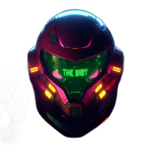 mask, robot, face, concept art, cyberpunk, 3d render, comic book art, neon lights transparent PNG cut-out