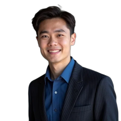 staff, jacket, face, photorealistic, young, man, smile, standing transparent PNG cut-out