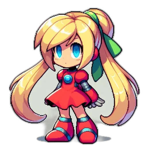 robot, staff, dress, weapon, pixel art, anime, cartoon, concept art transparent PNG cut-out