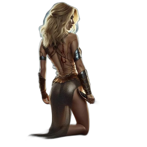 concept art, fantasy art, comic book art, 3d render, earth tones, blonde, warrior, metal transparent PNG cut-out