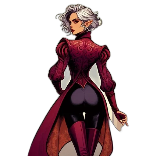 dress, staff, concept art, comic book art, pixel art, fantasy art, red, dark transparent PNG cut-out