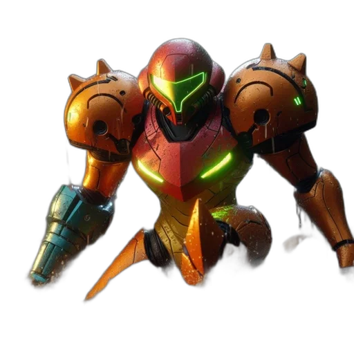 robot, weapon, animal, mask, concept art, 3d render, pixel art, metallic transparent PNG cut-out