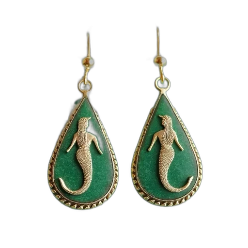 jewelry, pair, earrings, mermaid, design, green, background, set transparent PNG cut-out