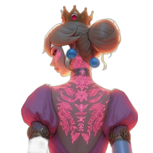 crown, dress, mask, staff, concept art, 3d render, fantasy art, vaporwave transparent PNG cut-out