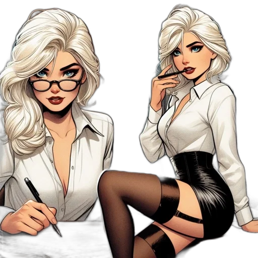 comic book art, concept art, cartoon, fantasy art, monochrome, female, character, long transparent PNG cut-out