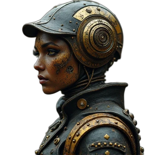 robot, face, mask, staff, concept art, cyberpunk, fantasy art, photorealistic transparent PNG cut-out