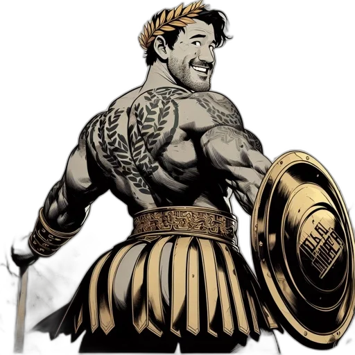 comic book art, cartoon, concept art, fantasy art, painting, victorious, tattooed, male transparent PNG cut-out