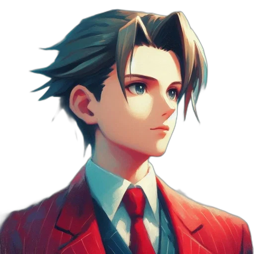 face, jacket, staff, anime, pixel art, cartoon, concept art, red transparent PNG cut-out