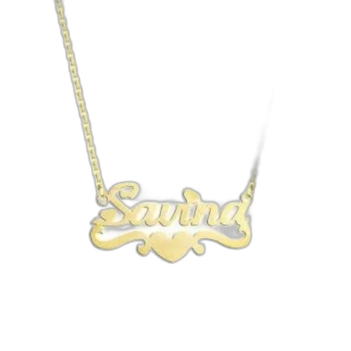 jewelry, 3d render, gold, necklace, name, savina, written, cursive transparent PNG cut-out