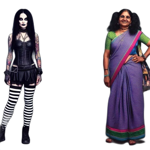 monochrome, dark, two, women, one, makeup, corset, stockings transparent PNG cut-out