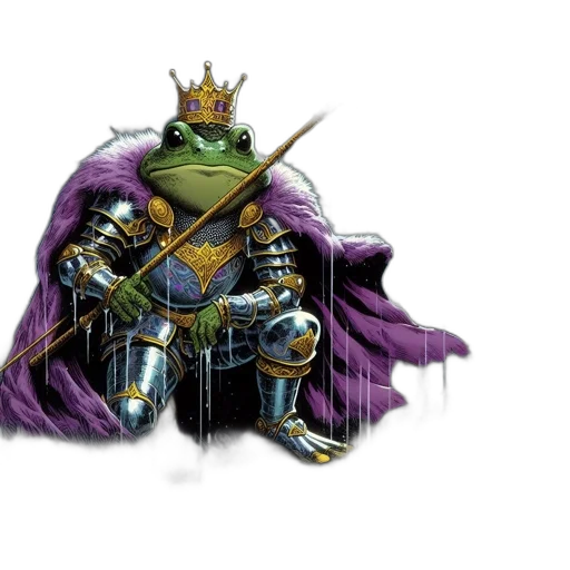crown, sword, concept art, fantasy art, comic book art, pixel art, frog-like, creature transparent PNG cut-out