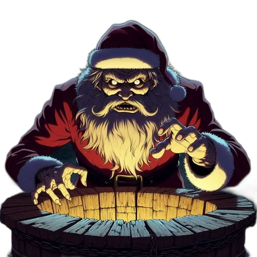 staff, concept art, fantasy art, pixel art, comic book art, ominous, santa, character transparent PNG cut-out