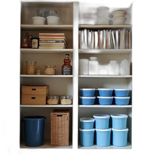 furniture, blue, monochrome, pastel, earth tones, pantry, shelves, filled transparent PNG cut-out