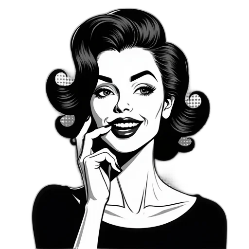 face, jewelry, cartoon, comic book art, photorealistic, concept art, monochrome, black transparent PNG cut-out
