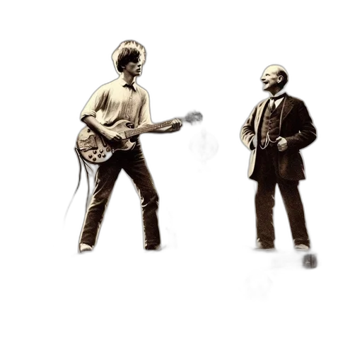 jacket, staff, concept art, pixel art, cartoon, comic book art, guitarist, performs transparent PNG cut-out