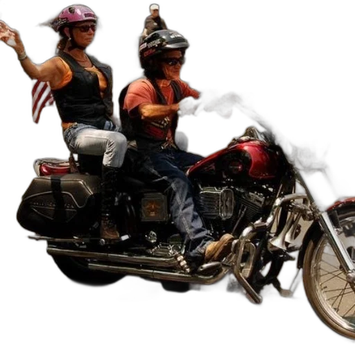 photorealistic, concept art, 3d render, man, woman, motorcycle, american, flag transparent PNG cut-out