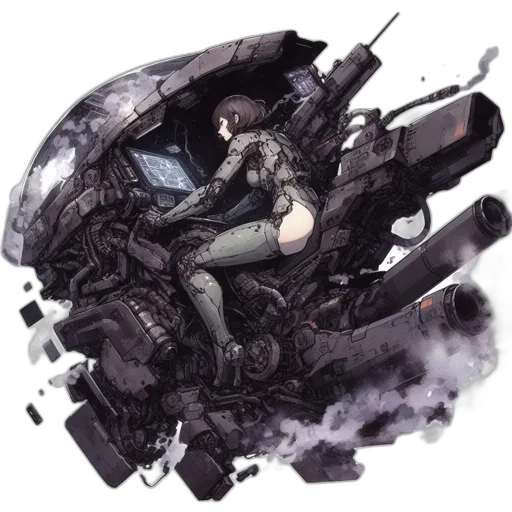 robot, weapon, jacket, concept art, cyberpunk, fantasy art, comic book art, outer space transparent PNG cut-out
