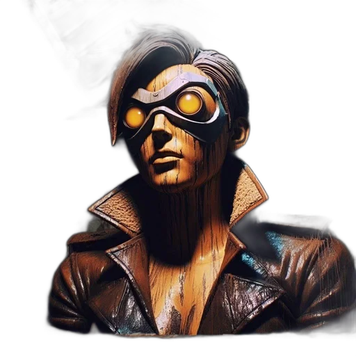 mask, jacket, face, comic book art, concept art, cyberpunk, fantasy art, golden transparent PNG cut-out