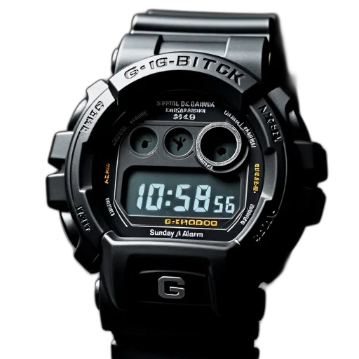 3d render, cyberpunk, black, g-shock, watch, digital, display, showing transparent PNG cut-out