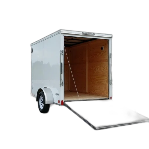 furniture, staff, 3d render, concept art, white, trailer, ramp, parked transparent PNG cut-out