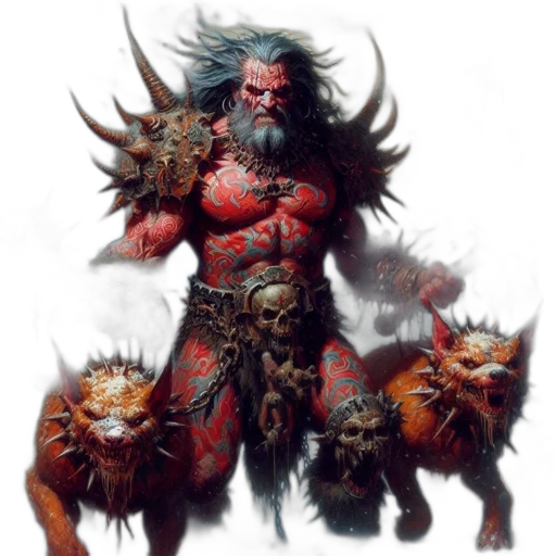 creature, concept art, fantasy art, comic book art, red, muscular, figure, long transparent PNG cut-out