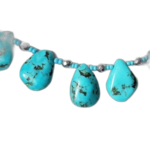jewelry, turquoise, necklace, teardrop-shaped, stones, small, blue, beads transparent PNG cut-out