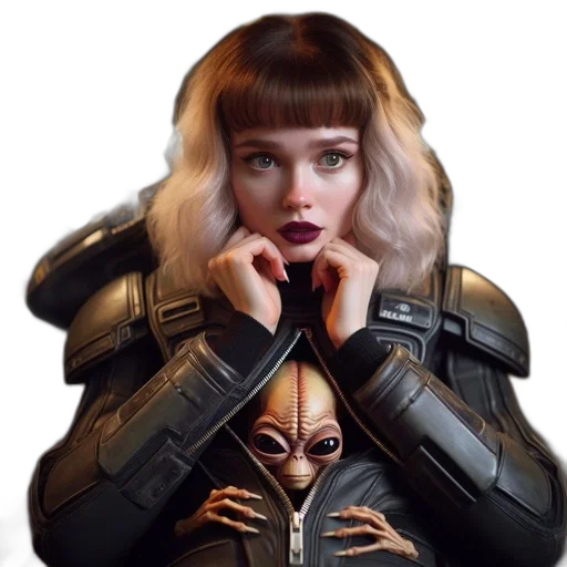 jacket, robot, face, hair, cyberpunk, concept art, fantasy art, photorealistic transparent PNG cut-out