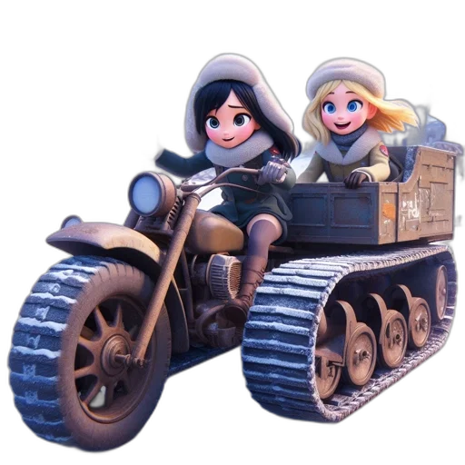 car, weapon, concept art, 3d render, fantasy art, cartoon, snow, two transparent PNG cut-out