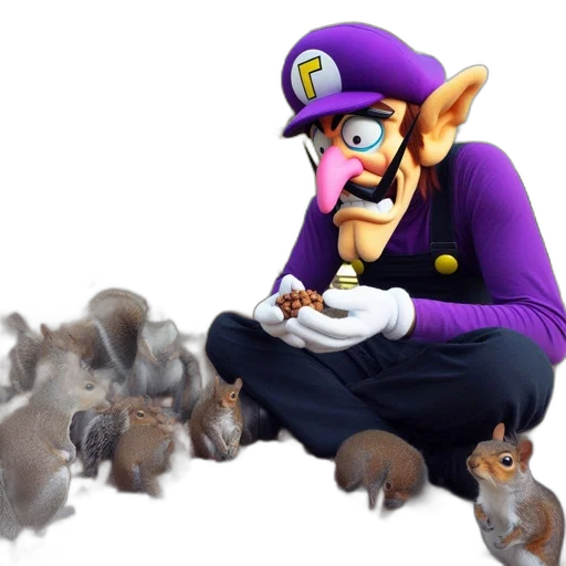animal, creature, weapon, staff, concept art, 3d render, waluigi, dressed transparent PNG cut-out