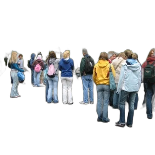 jacket, staff, 3d render, group, people, standing, path, park transparent PNG cut-out